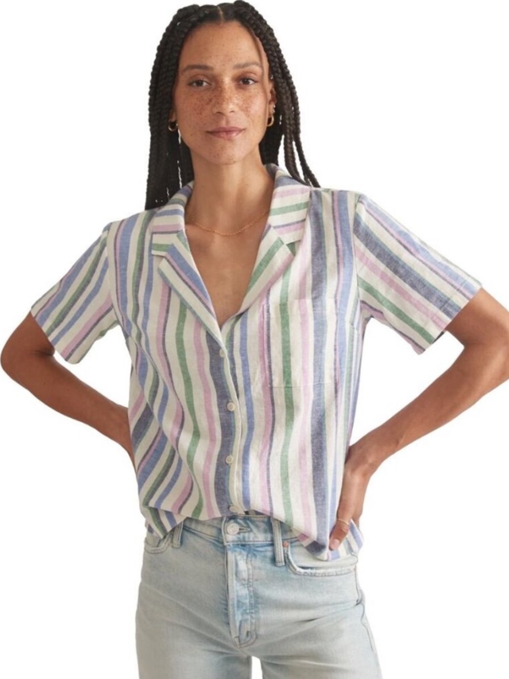 Marine Layer Lucy Hemp Blend Striped Button Down Shirt